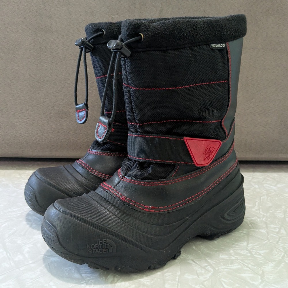 The North Face Kids Alpenglow Waterproof Snow Boots Black Red Size 1